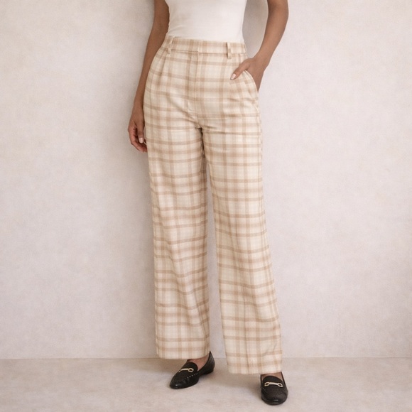 Aritzia Pants - Aritzia Wilfred Effortless Plaid Wide Leg Trouser Darted High Waist Check 0